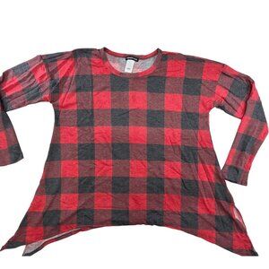 Plaid Top Shirt Loose Fit Soft Grey & Red Womens Large  Heimish U.S.A New in Bag